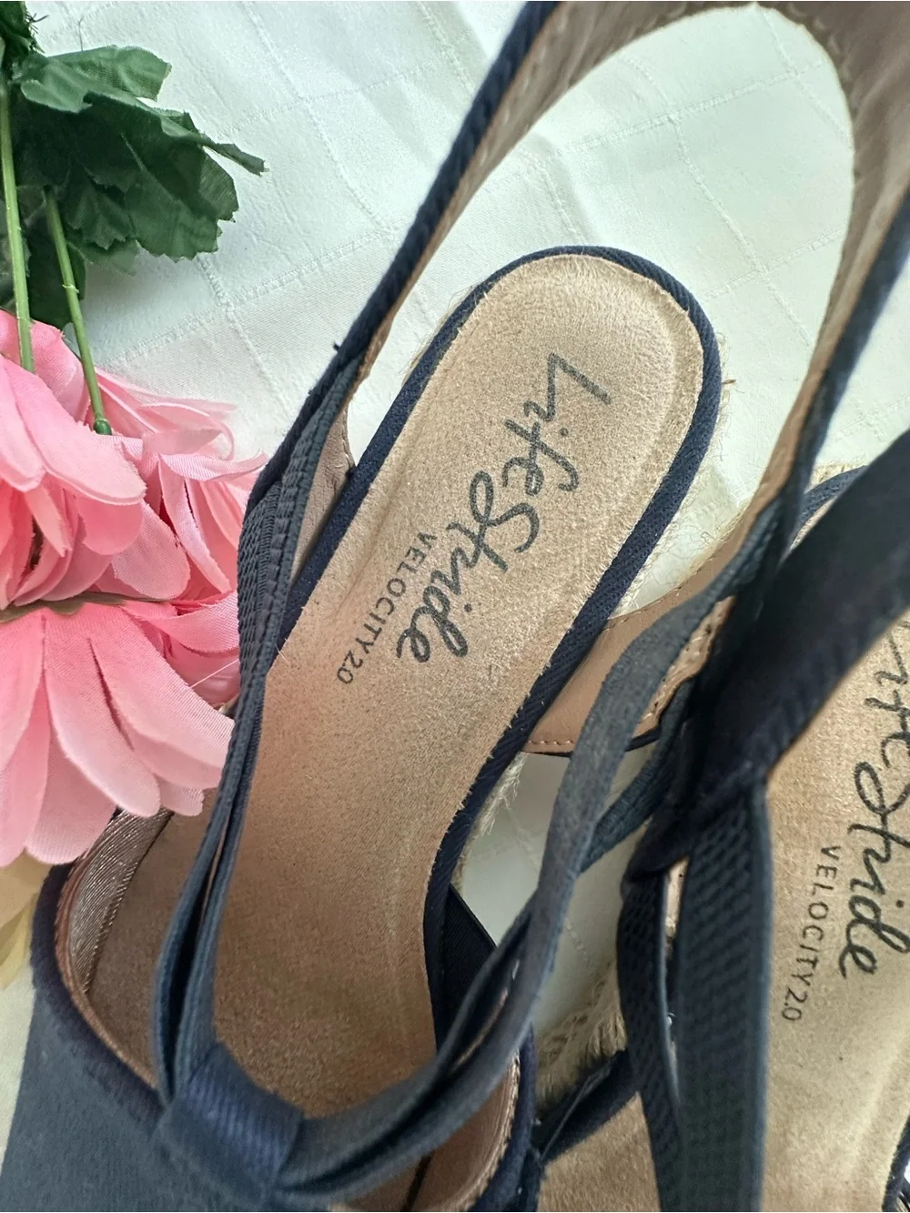 Life Stride Navy Canvas Slingback Espadrille Wedges